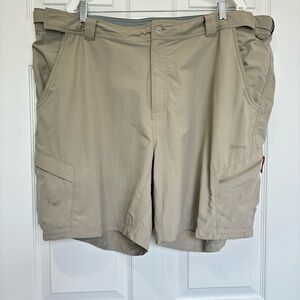 Simms Guide Series Shorts Mens XXL Tan Cargo Pockets  Adjustable Waist Fishing